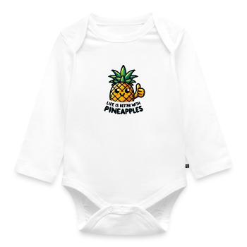 Life is Better with Pineapples - Organic Longsleeve Baby Bodysuit - white - Front