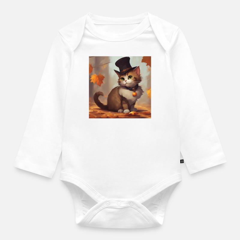 Chapeau de Thanksgiving chat - Body Bébé bio manches longues - blanc