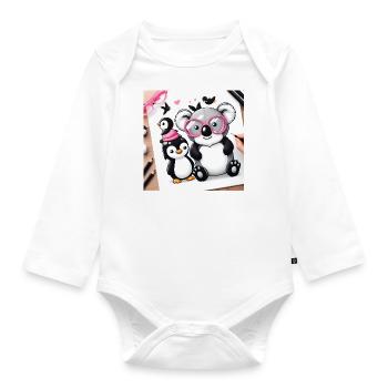 Koala and penguin - Organic Longsleeve Baby Bodysuit - white - Front
