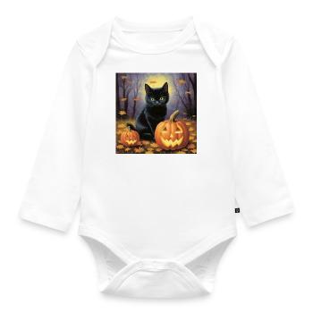 Chat pastel le soir d’Halloween - Body Bébé bio manches longues - blanc - Devant