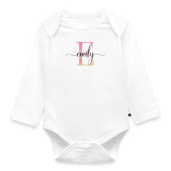 E| Monogram | Name | Emily |Watercolor - Organic Longsleeve Baby Bodysuit - white - Front
