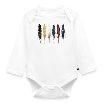 6 individual feathers next to each other, Native American, pattern - Organic Longsleeve Baby Bodysuit - white - Front