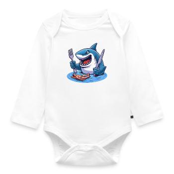 Hungriger Hai - Baby Bio-Langarm-Body - Weiß - Vorne