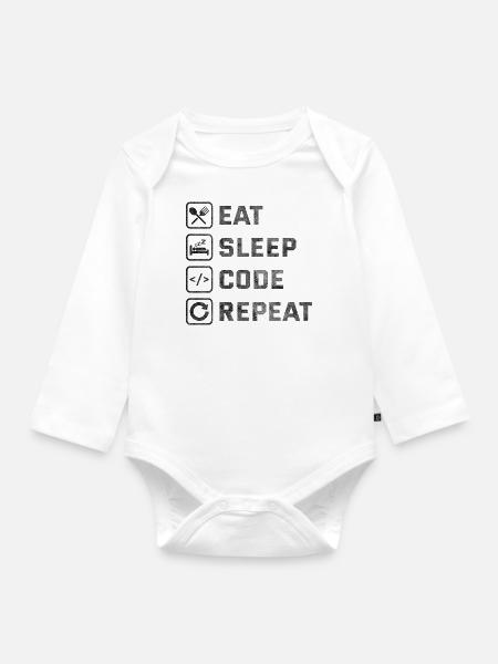 Eat Sleep Code Wiederholung - Baby Bio-Langarm-Body - Weiß