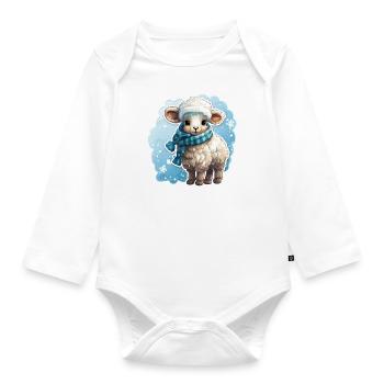 super süsses Schäfchen mit blauem Schal winterlich - Baby Bio-Langarm-Body - Weiß - Vorne