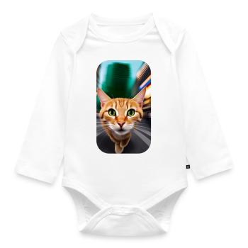 Curious cat - Organic Longsleeve Baby Bodysuit - white - Front