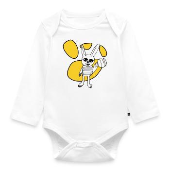 RDL Lièvre Jaune, Blanc et Noir - Body Bébé bio manches longues - blanc - Devant