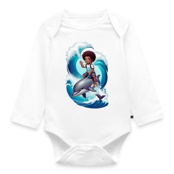 Kind Delfin Geschenkidee Wellenreiten Delfine - Baby Bio-Langarm-Body - Weiß - Vorne