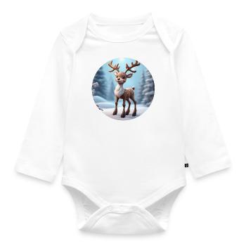 Rennes / Cerfs / Animal / Motif enfant / Noël - Body Bébé bio manches longues - blanc - Devant