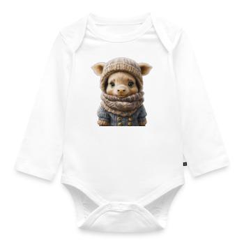 Cute Winter Animal - Organic Longsleeve Baby Bodysuit - white - Front