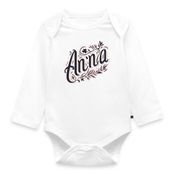 Anna Name Floral - Organic Longsleeve Baby Bodysuit - white - Front