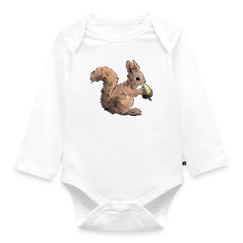Colorful squirrel with a nut - Organic Longsleeve Baby Bodysuit - white - Front