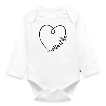 Martha Name Kalligrafie Herz - Baby Bio-Langarm-Body - Weiß - Vorne