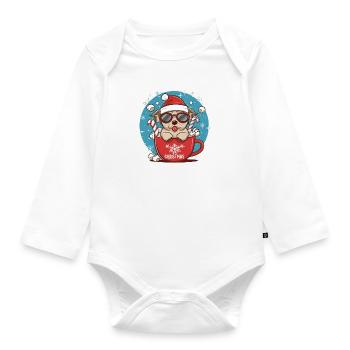 Chiot de Noël en Mug - Joyeux Noël - Body Bébé bio manches longues - blanc - Devant