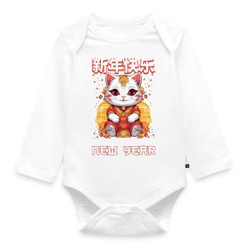 Joyeux Nouvel An Chinois 2024 Chat Porte-bonheur Matching - Body Bébé bio manches longues - blanc - Devant