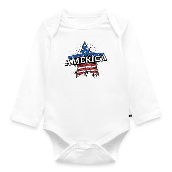 America - USA - Stars and Stripes - Flag - Star - Organic Longsleeve Baby Bodysuit - white - Front