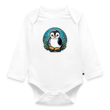 Penguin Christmas Illustration - Organic Longsleeve Baby Bodysuit - white - Front