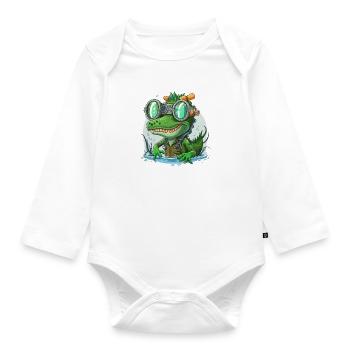 Krokodil und Schnorchel - Baby Bio-Langarm-Body - Weiß - Vorne