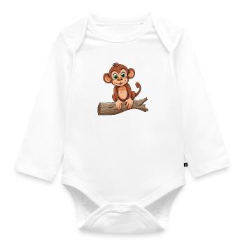 Cartoon Affe - Cartoon Look Monkey - Organic Longsleeve Baby Bodysuit - white - Front