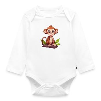 Monkey monkey on wooden trunk - Organic Longsleeve Baby Bodysuit - white - Front