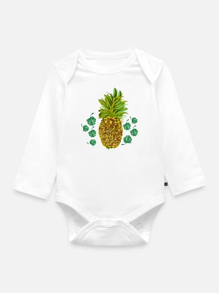 Ananas - Baby Bio-Langarm-Body - Weiß