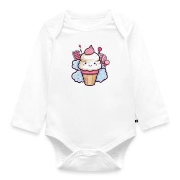Cute Ice Cream Cone with Face - Candy - Organic Longsleeve Baby Bodysuit - white - Front