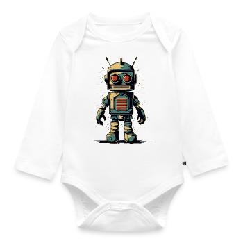 Retro-Stil Roboter - Baby Bio-Langarm-Body - Weiß - Vorne
