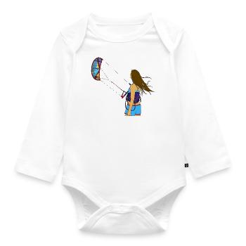 Kitegirl avec cerf-volant coloré - Body Bébé bio manches longues - blanc - Devant