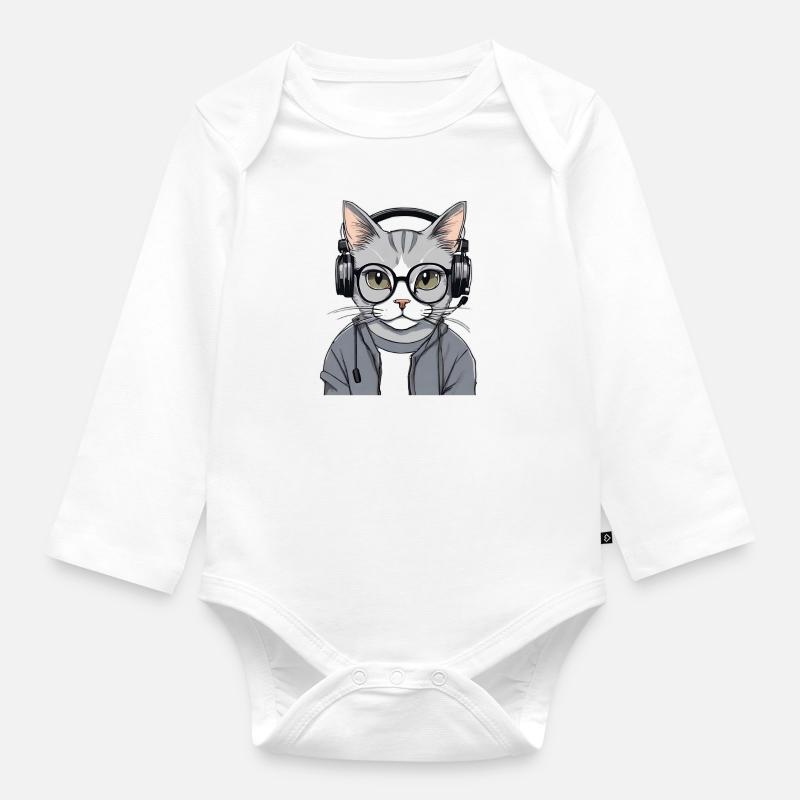 chat musique - Body Bébé bio manches longues - blanc