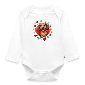 Fröhlicher Dackel Hund Herzdesign - Baby Bio-Langarm-Body - Weiß - Vorne