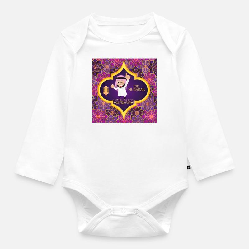 Ramadan, Eid Mubarak - Organic Longsleeve Baby Bodysuit - white