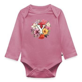 Y Monogramm Blumenstrauss - Baby Bio-Langarm-Body - Mauve - Vorne