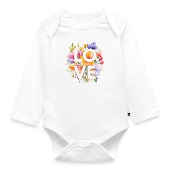 LOVE-BLUMEN-DESIGN, personalisierbar - Baby Bio-Langarm-Body - Weiß - Vorne