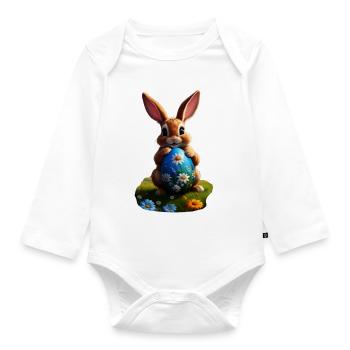 Osterhase mit Ei, Oval - Baby Bio-Langarm-Body - Weiß - Vorne