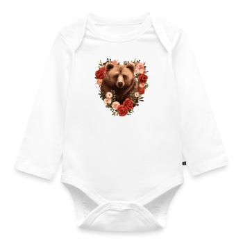 Bear design in rosary - Organic Longsleeve Baby Bodysuit - white - Front