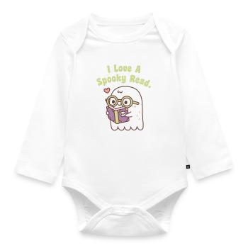 Cute Ghost I Love A Spooky Read Funny - Organic Longsleeve Baby Bodysuit - white - Front