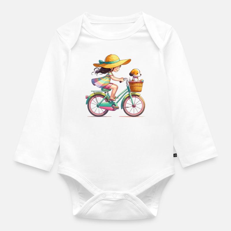 Fille sur le vélo - Body Bébé bio manches longues - blanc