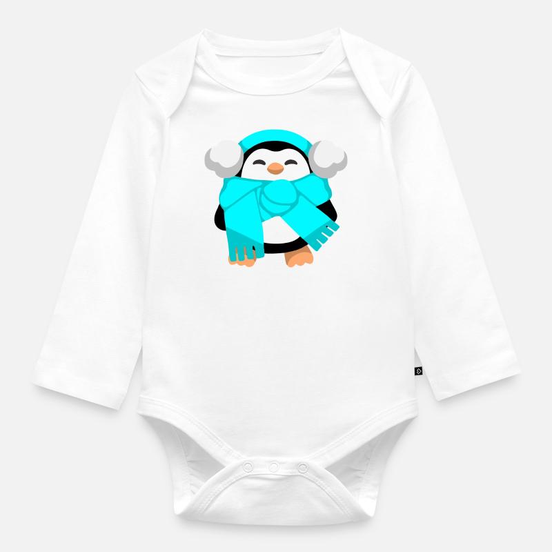 Pinguin - Baby Bio-Langarm-Body - Weiß