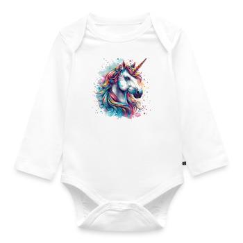 Einhorn Bunt Pferd - Baby Bio-Langarm-Body - Weiß - Vorne