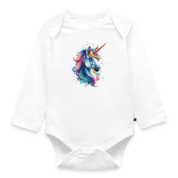 Buntes Einhorn - Baby Bio-Langarm-Body - Weiß - Vorne