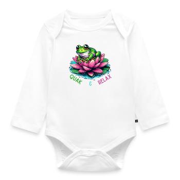 Quak & Relax witziges Frosch Design - Baby Bio-Langarm-Body - Weiß - Vorne