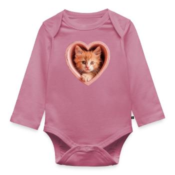 Chaton dans un coeur - Body Bébé bio manches longues - mauve - Devant
