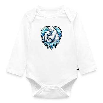 Family Polar Bear Melting Ice - Organic Longsleeve Baby Bodysuit - white - Front