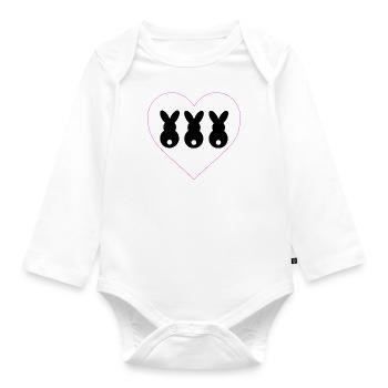 3er Hase in Herz - Baby Bio-Langarm-Body - Weiß - Vorne