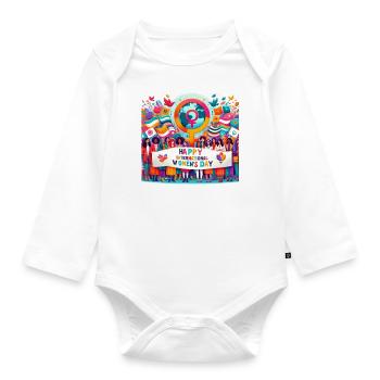 Journée internationale de la femme, 8 mars - Body Bébé bio manches longues - blanc - Devant