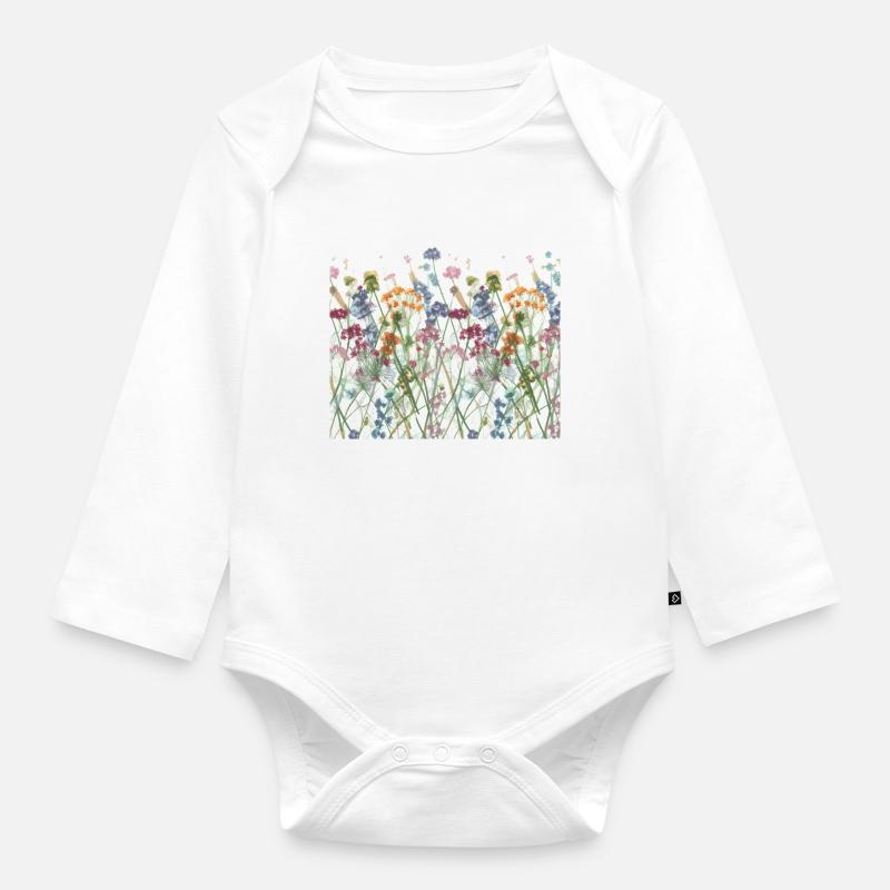 Blumenwiese - Baby Bio-Langarm-Body - Weiß