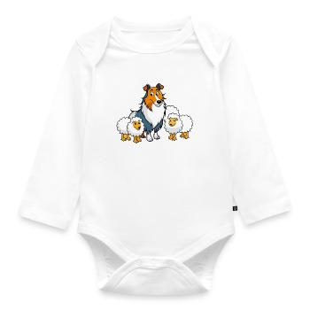 Gentle Collie Herding Sheep - Organic Longsleeve Baby Bodysuit - white - Front