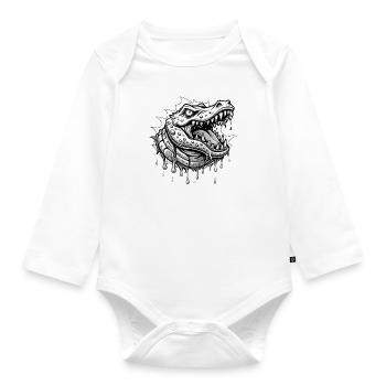 crocodile black and wihte - Organic Longsleeve Baby Bodysuit - white - Front