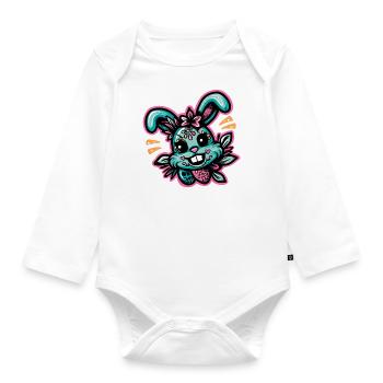 Freaky Bunny - Hase in Neon - Organic Longsleeve Baby Bodysuit - white - Front
