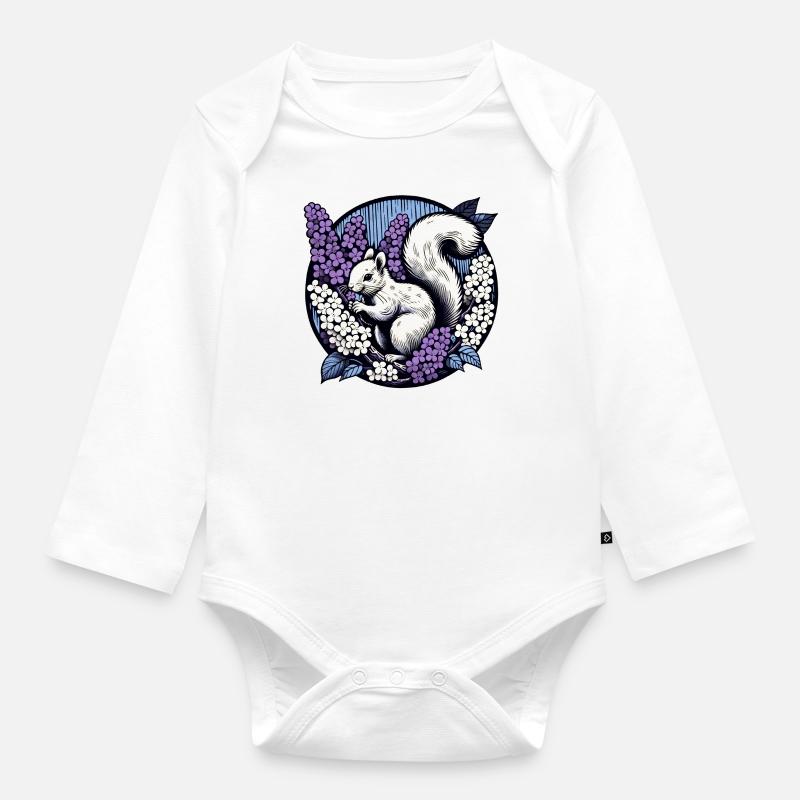 Flieder-Eichhörnchen - Baby Bio-Langarm-Body - Weiß